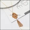 Pendant Necklaces Hexagon Abalone Shell Leopard Leather Necklace Metal Tassels Long Chain Sweater Geometric Jewelry Drop Delivery Pen Dhhga