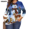 T-shirt da donna taglie forti T-shirt invernale da festa di Natale T-shirt da pupazzo di neve Camicia con stampa animalier T-shirt casual a maniche lunghe con o-collo T-shirt da donna 6XL Taglie forti 230215