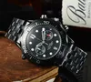 2022 Новые шестиконтактные роскошные мужские мужские часы Quartz Timing Watch Высококачественные лучшие бренд-дизайнерские дизайнерские стали Mens Mens Fashion Accessories Holiday подарок