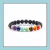 Bracelets de charme Retro Sier Gold 7 Chakras Charms 8mm Black Bra￧a