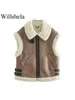 Women's Vests Willshela Women Fashion Splice Vest Front Zipper Vintage Lapel Neck Sleeveless Jacket Chic Lady Warm Waistcoat Outfits 230215