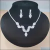 Earrings Necklace Rhombus Bridal Wedding Jewelry Set Claw Zircon Chain Rhinestone Fashion Women Bridesmaid P Ography Acc Drop Deli Dhzuv