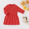 Meisjesjurken Ademende babymeisjes gebreide jurk Spring herfst peuters zoete stijl solide kleur lange mouw prinses