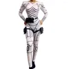 Scen Wear Novel Robot Punk Style Bodysuits White Printed Women Stretch Jumpsuit Halloween Masquerade Christmas Carnival Costume