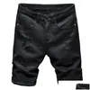 Männer Jeans Sommer Reines Weiß Schwarz Leichte Ripped Denim Shorts Klassische Markenkleidung Junge Herren Slim Straight Casual Drop Deli Dhlfq