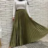 Ethnic Clothing Skirts High Waist Pleated Maxi Skirt Bling Metallic Silk Tutu Women Fashion Long