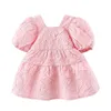 Abiti da ragazza 2023 Summer Baby Moda coreana Carino manica corta in cotone Solid Infant Pink Princess Dress Born Clothes BC2166-1