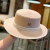 Wide Brim Hats Women Bright Drill Letter M Straw Panama Lace Sun Summer Ladies Jazz Hat Simple Pearl Flat Top BoaterWide