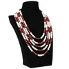 Chains Size For 8mm Red And White Round Beads Multi-layer Imitation Pearls Necklace 18-23inch Fit Thanks Giving's Day H180