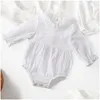 Rompers Kids Cloth Girls Boys Solid Colors Romper Infant Toddler Ruffle Neck Jumpsuits Summer Autumn Fashion Boutique Baby Climbing Dhkwf