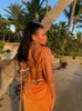 Robes décontractées dos nu Maxi robe Sexy Orange Spaghetti sangle mince pour les femmes longue Club fête plage été bleu tenues 2023