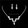 Earrings Necklace Rhombus Bridal Wedding Jewelry Set Claw Zircon Chain Rhinestone Fashion Women Bridesmaid P Ography Acc Drop Deli Dhzuv