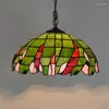 Hängslampor Creative Green Retro Tiffany Stained Glass Lights For Bar Restaurant LED CHAIN ​​Hanging Light Fixture