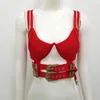 Damestanks 2023 mode sexy schattig metalen lovertjes camis top voor dames riemen bandage korte mini girl tops rood zwart