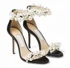 2023 Elegant Bridal Wedding Dress Sandals Shoes Maisel Lady Pearls Ankle Strap Luxury Brands Summer High Heels Women's Walking Shoe With Box,EU35-43