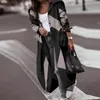 Mulheres Trench Coats Outono Inverno Moda Botão Longo Mulheres Casual Manga Bolsos Windbreaker Elegante Padrão Imprimir Jaquetas Soltas 230215