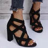 Sandalen gladiator vrouwen zomer roma vissen mond dikke hak hoge slippers open teen ritsschoenen sandalia anabela plataformasandals