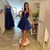 Party Dresses Sexy Navy Blue Glitter Short Prom Deap V Neck Night Homecoming Dress Lady's Cocktail Gown Vestidos