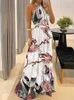 Casual jurken Dot Print Dip Hem Fashion Boemische jurken voor vrouwen Ronde nek Mouwloze vloerlengte losse jurk Vrouwen T230210