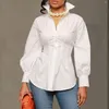 Blouses pour femmes Vintage femmes vert blanc à manches longues simple boutonnage taille haute Corset tunique Blouse et chemise hauts