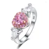 Anelli a grappolo Matrimonio per donna Solid S925 Cuore rosa Cubic Zirconia Anello da sposa romantico Accessori per ciondoli per gioielleria raffinata