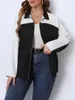 Outerwear Women's Plus Size Jackets Fashion Black White Color Combination Zipper Jacket Casual Long Sleeve Lapel Large Lady Coat Tops