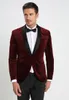 Mäns kostymer 2023 Ankomst Mäns formella prom Tuxedos One Button Black/Wine Red Dinner Velvet Suit Blazer 2 Pieces