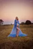 Wraps Sexy Illusion Nightgowns Blue Pregnant Woman Long Sleeve Bath Robe Sleepwear Soft Tulle Bridal Bride Bridesmaid Robes For Weddin