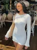 カジュアルドレスDulzura Summer Ruched Ruffle Sexy Y2K Clthes Lace Up Longless Bodycon Mini Dresses for Women 2022 Outfit Club Party T230210