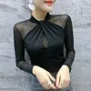 Damesblouses dames tops en blouse 2023 sexy mesh cross transparant vintage elegante blusa shirt lange mouw groot formaat 81J