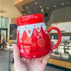 Mokken Cartoon Strawberry Mirror Cover Ceramic Cup Girl Heart Mooi verzegeld Water Office Geurende theemarker Kerstmok