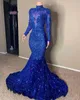 Royal Blue Gillter paljetter Applique Prom -kl￤nningar 2023 ASO EBI l￥ng￤rmad aftonkl￤nning f￶r svarta flickor examen kl￤nning mermiad abends