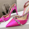 Dress shoes Slim high heel sandals Rhinestone wrapped toe pointed silk ankle strap 8.5cm Luxury designer spring and summer party shoes Our size 35-41 with box