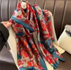 Fashion Silk Spring Chiffon Stripe Flower Print Beach Towel for Designer Women Girl Sunscreen Thin Gauze Scarf Long Scarves Wrap 180*90CM