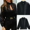 Femmes Blouses Chemises Femmes Mesh Net Blouse Sheer À Manches Longues Dames Chemise Noir Avant Creux Sexy Tops Vêtements D'été Femme 230214