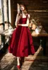 Feestjurken Rode avond met vierkante kraag mouwloze enkellengte op maat gemaakte fluwelen prom-jurk formele jurken echt beeld