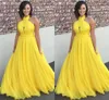 A-Line Amarelo Graduation Dress Dress Halter Ncond Backless Chiffon Prom Long Prom Formal Vestidos Robe De Soiree 2023 Vestidos Feast