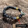 Bangle Men Meditation Buddha Lotus Charm Black Volcanic Rock Beads Elastic Beaded Strand Bracelets Throat Chakra Spiritual Retro BracelBangl