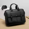 Aktetjes bison denim 2023 Briefase Business Men's Bag Echte lederen mannen Casual schouder 14 inch laptop handtas