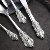 Servis uppsättningar 1/4/6set rostfritt stål plattvaror set silvervaror gyllene antik kunglig lyxstil bestick hushållsbröllopspresent