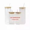 USA Lokalt LAGER 16 oz Sublimationsglasämnen med bambulock Frostad ölburk Borosilikattumlare Mason Jar Cups Mugg med sugrör av plast