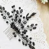 Headpieces Black Crystal Hair Combs Wedding Accessories Bridal Women Tiara Handmade Ornament Halloween Headpiece For Girl And