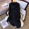 Plus Size Dresses 155Kg Women's Bust 160 Spring Autumn Loose Hooded A-Line Sweater Dress Black Pink 5XL 6XL 7XL 8XL 9XL 10XL