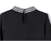 女性用ブラウスブラックシルクシャツ女性用長袖スプリングスタンドカラーハイエンド刺繍ブラウスシャツ女性トップレディース103b