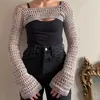 Maglietta da donna Vintage lavorata a maglia scava fuori maglietta grembiule Top protezione solare Supershort Pullover Y2K Estetica Allmatch Preppy Crochet Crop 230214