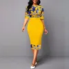 Casual Dresses Summer Dress Yellow Elegant Floral Print Party Dress for Woman O-Neck Half Sleeve Slim Office Work Vestidos Sexiga BodyCon Dresses 230215