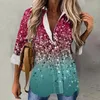 Women's Blouses Women Casual Spring And Summer Shiny Printed Long Band Tees For Cotton Colla Shirts Girls Sweat Pants