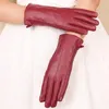 Gants de sport femmes en peau de mouton hiver chaleur Plus velours mince conduite femme écran cuir PU court F5I4