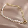 Kedjor Vintage Party Pearl Jewelry Simple Bukle Half A Half Rostfritt Steel White Barock Halsband Choker för kvinnor 2023