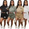 2023 Trendy Summer Women Short Outfit Letter Print Tracksuits Crop Top Cotton T Shirt And Shorts Matching Casual Two Piece Shorts Set Women